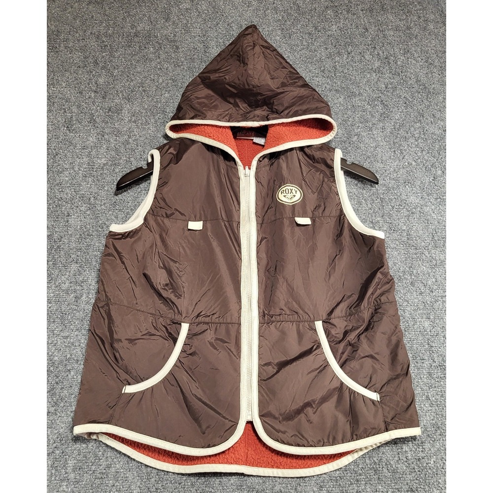 Vtg Y2K Roxy x Quiksilver Reversible Hooded Women's Brown Fleece Size Medium